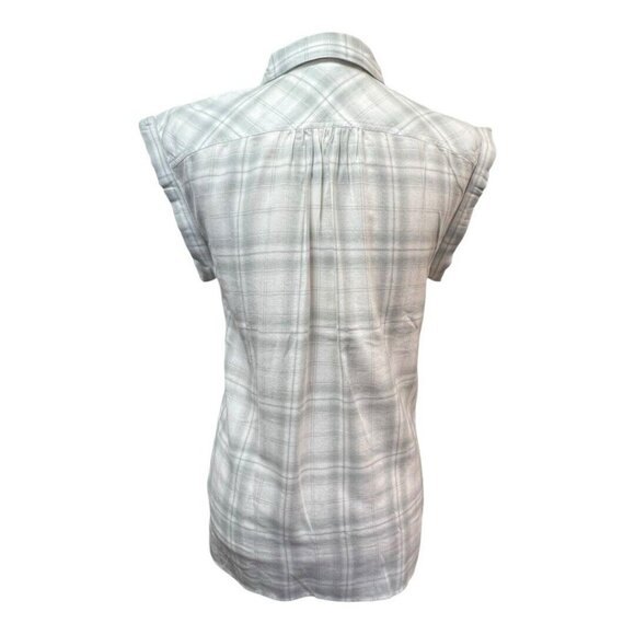UNTUCKIT Womens Villefranche Button Up Blouse~Size 2~Gray Ivory Plaid NWOT L5 15 - Picture 7 of 12